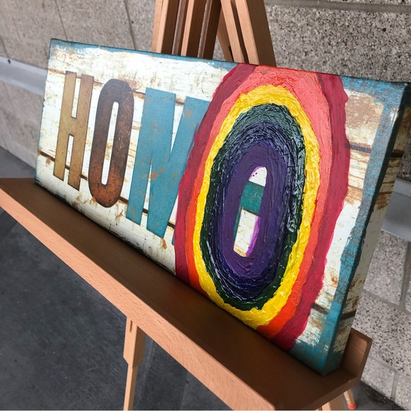 “Homo Is Where The Heart Is” - 20 x 8 Rainbow Flag Gay Wall Art Decor - Picture 2 of 5